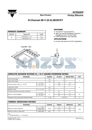 SI7852DP datasheet - N-Channel 80-V (D-S) MOSFET