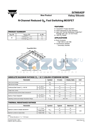 SI7860ADP datasheet - N-Channel Reduced, Fast Switching MOSFET