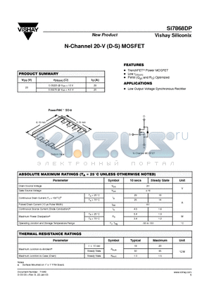 SI7868DP datasheet - N-Channel 20-V (D-S) MOSFET