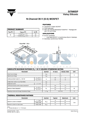 SI7880DP datasheet - N-Channel 30-V (D-S) MOSFET