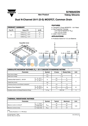 SI7900AEDN datasheet - Dual N-Channel 20-V (D-S) MOSFET, Common Drain