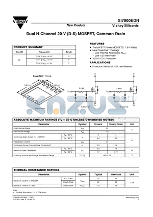 SI7900EDN datasheet - Dual N-Channel 20-V (D-S) MOSFET, Common Drain