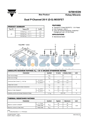 SI7901EDN datasheet - Dual P-Channel 20-V (D-S) MOSFET