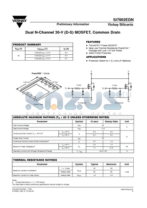 SI7902EDN datasheet - Dual N-Channel 30-V (D-S) MOSFET, Common Drain