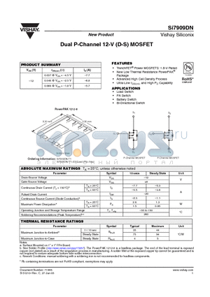SI7909DN datasheet - Dual P-Channel 12-V (D-S) MOSFET