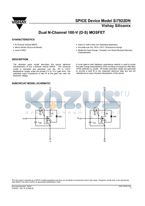 SI7922DN datasheet - Dual N-Channel 100-V (D-S) MOSFET