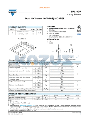 SI7938DP datasheet - Dual N-Channel 40-V (D-S) MOSFET
