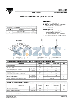 SI7940DP datasheet - Dual N-Channel 12-V (D-S) MOSFET