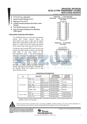 SNJ54AC563FK datasheet - OCTAL D-TYPE TRANSPARENT LATCHES WITH 3-STATE OUTPUTS