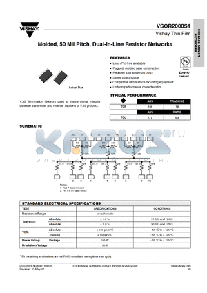 VSOR2000S1 datasheet - Molded, 50 Mil Pitch, Dual-In-Line Resistor Networks