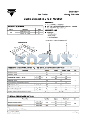 SI7958DP datasheet - Dual N-Channel 40-V (D-S) MOSFET