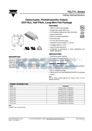 TCLT1102 datasheet - Optocoupler, Phototransistor Output, SOP-6L5, Half Pitch, Long Mini-Flat Package