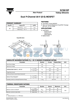 SI7991DP datasheet - Dual P-Channel 30-V (D-S) MOSFET