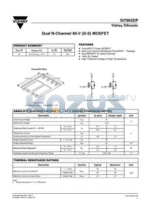 SI7962DP datasheet - Dual N-Channel 40-V (D-S) MOSFET