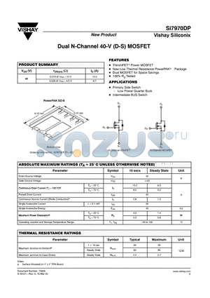 SI7970DP datasheet - Dual N-Channel 40-V (D-S) MOSFET