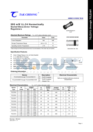 TCLZ2V2 datasheet - 500 mW LL-34 Hermetically Sealed Glass Zener Voltage Regulators