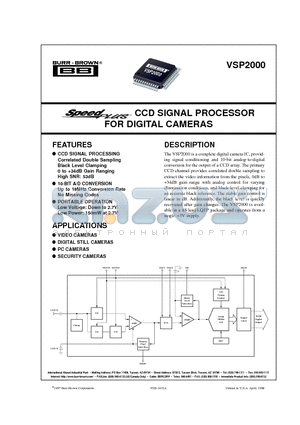 VSP2000 datasheet - CCD SIGNAL PROCESSOR FOR DIGITAL CAMERAS