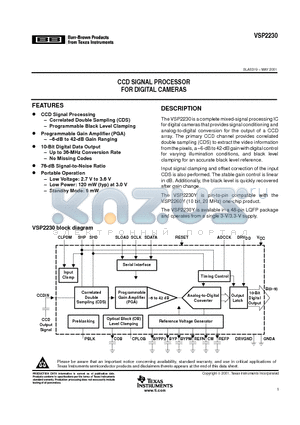VSP2230 datasheet - CCD SIGNAL PROCESSOR FOR DIGITAL CAMERAS