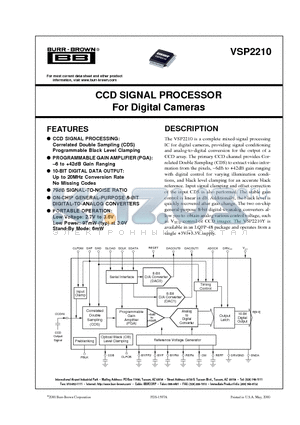 VSP2210 datasheet - CCD SIGNAL PROCESSOR For Digital Cameras