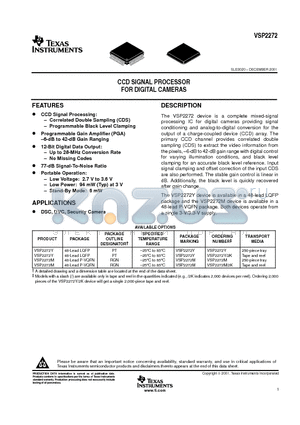 VSP2272M datasheet - CCD SIGNAL PROCESSOR FOR DIGITAL CAMERAS