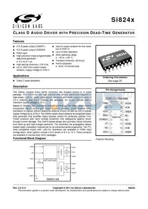 SI824X_11 datasheet - CLASS D AUDIO DRIVER WITH PRECISION DEAD-TIME GENERATOR