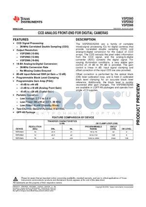 VSP2560 datasheet - CCD ANALOG FRONT-END FOR DIGITAL CAMERAS