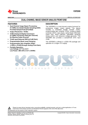 VSP2590ZWVR datasheet - DUAL-CHANNEL IMAGE SENSOR ANALOG FRONT-END