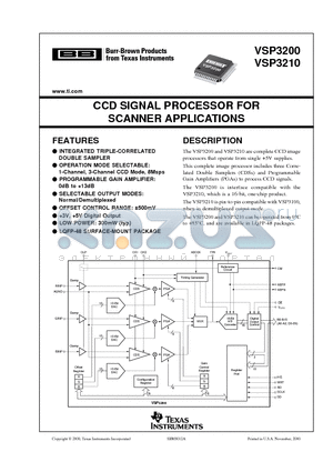 VSP3200Y/2K datasheet - CCD SIGNAL PROCESSOR FOR SCANNER APPLICATIONS