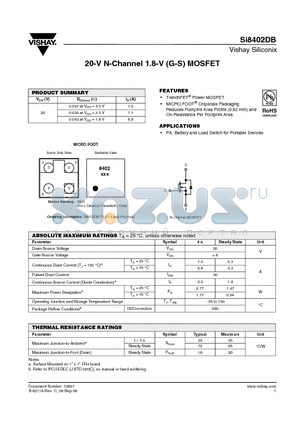 SI8402DB-T1-E1 datasheet - 20-V N-Channel 1.8-V (G-S) MOSFET