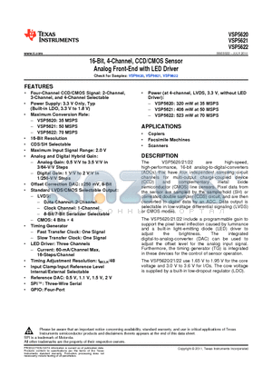 VSP5620 datasheet - 16-Bit, 4-Channel, CCD/CMOS Sensor Analog Front-End with LED Driver