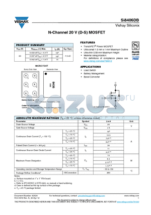 SI8406DB datasheet - N-Channel 20 V (D-S) MOSFET