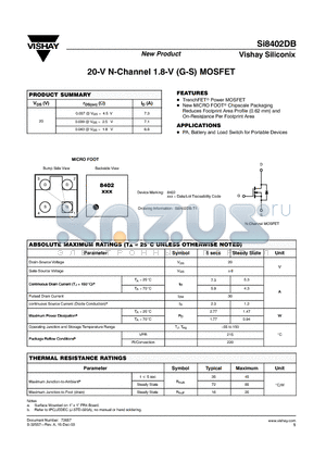 SI8402DB datasheet - 20-V N-Channel 1.8-V (G-S) MOSFET