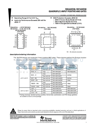 SNJ54AHC08FK datasheet - QUADRUPLE 2-INPUT POSITIVE-AND GATES