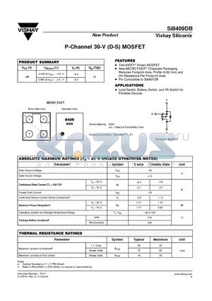 SI8409DB datasheet - P-Channel 30-V (D-S) MOSFET