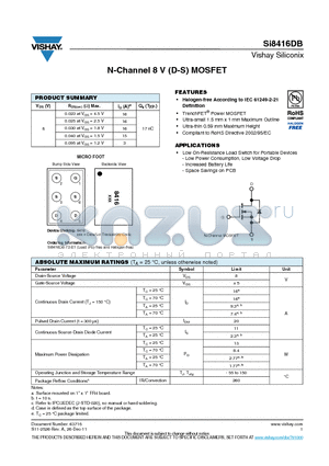 SI8416DB datasheet - N-Channel 8 V (D-S) MOSFET