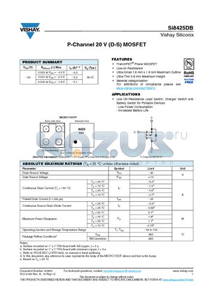 SI8425DB datasheet - P-Channel 20 V (D-S) MOSFET