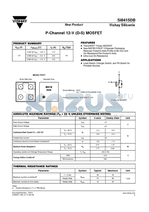 SI8415DB datasheet - P-Channel 12-V (D-S) MOSFET
