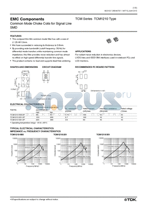 TCM1210-201-2P datasheet - Common Mode Choke Coils for Signal Line