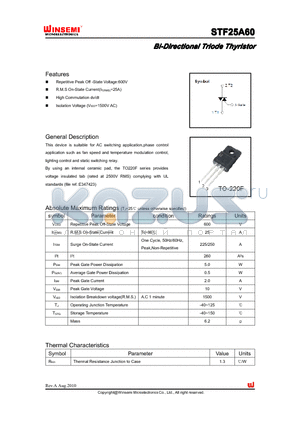 STF25A60 datasheet - Bi-Directional Triode Thyristor