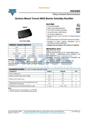 VSSA36S-M3-61T datasheet - Surface Mount Trench MOS Barrier Schottky Rectifier