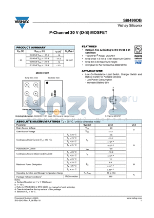 SI8499DB-T2-E1 datasheet - P-Channel 20 V (D-S) MOSFET