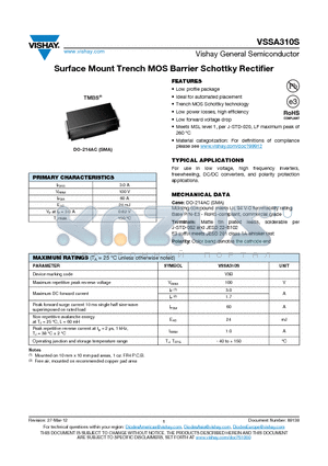 VSSA310S datasheet - Surface Mount Trench MOS Barrier Schottky Rectifier