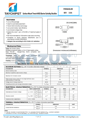 VSSA3L6S datasheet - Surface Mount Trench MOS Barrier Schottky Rectifier