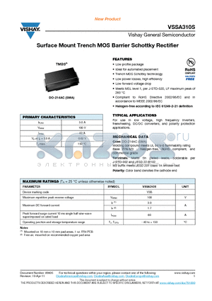 VSSA310S-M3-61T datasheet - Surface Mount Trench MOS Barrier Schottky Rectifier