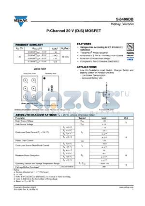 SI8499DB datasheet - P-Channel 20 V (D-S) MOSFET