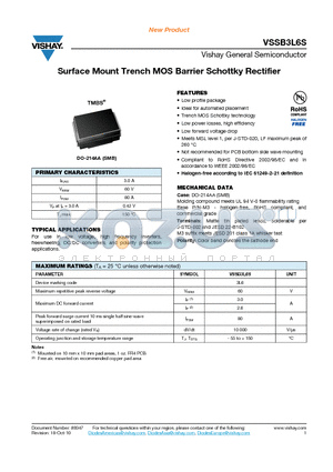 VSSB3L6S-M3-5BT datasheet - Surface Mount Trench MOS Barrier Schottky Rectifier