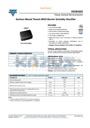 VSSB420S datasheet - Surface Mount Trench MOS Barrier Schottky Rectifier