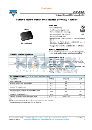 VSSC520S-M3-9AT datasheet - Surface Mount Trench MOS Barrier Schottky Rectifier