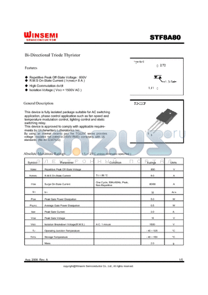STF8A80 datasheet - Bi-Directional Triode Thyristor