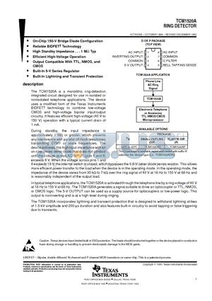 TCM1520A datasheet - RING DETECTOR